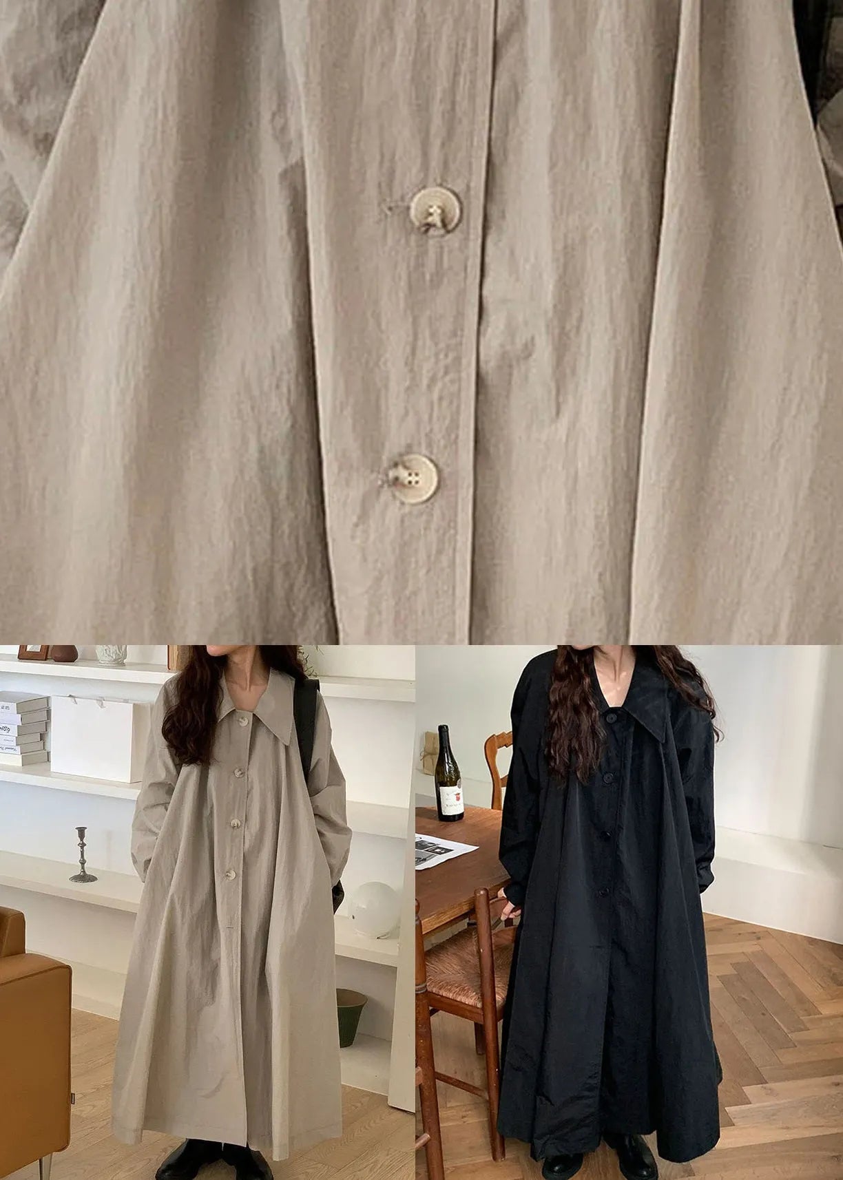 Black Cotton Blouse Dress Peter Pan Collar Long Sleeve