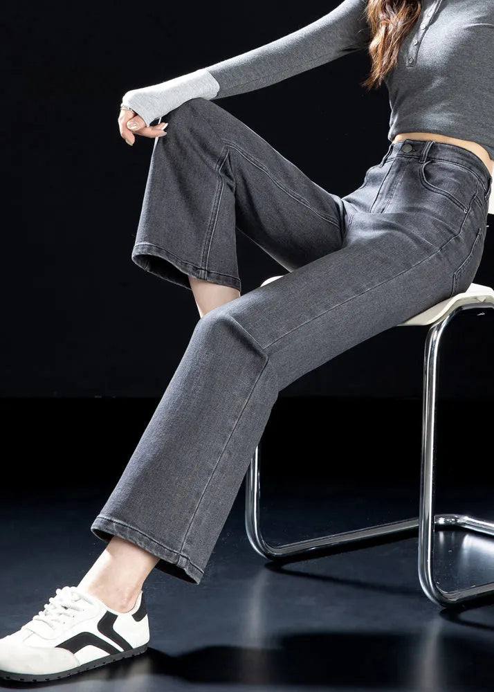 French Grey Silm Fit Denim Crop Pants Spring