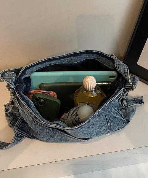 Large Capacity Asymmetrical Design Denim Messenger Bag