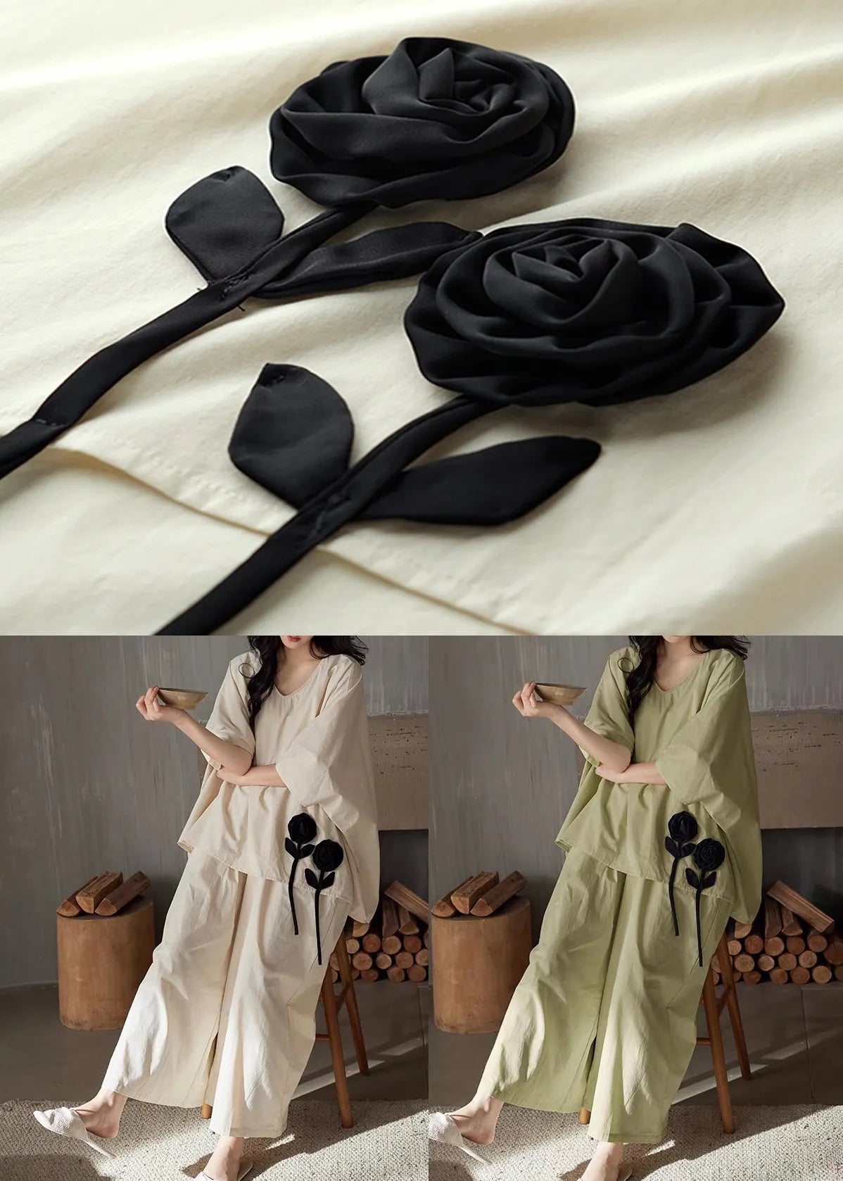 Apricot V Neck Patchwork Cotton Two Pieces Set Bracelet Sleeve