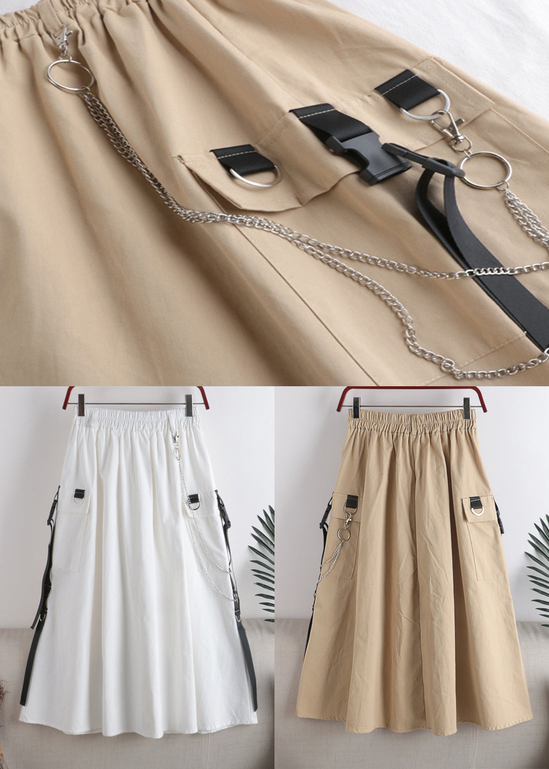 Apricot High Waist Pockets a Line Skirt Fall
