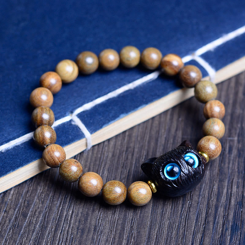 Buddha Stones Ebony Wood Green Sandalwood Red Sandalwood Cat Balance Bracelet