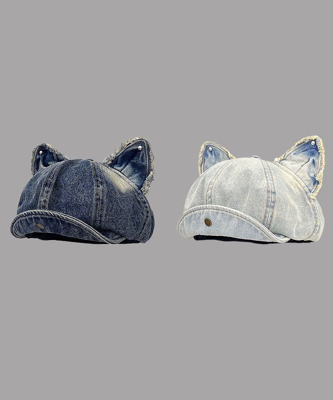 Dark Blue Cat Ear Denim Breton Hat