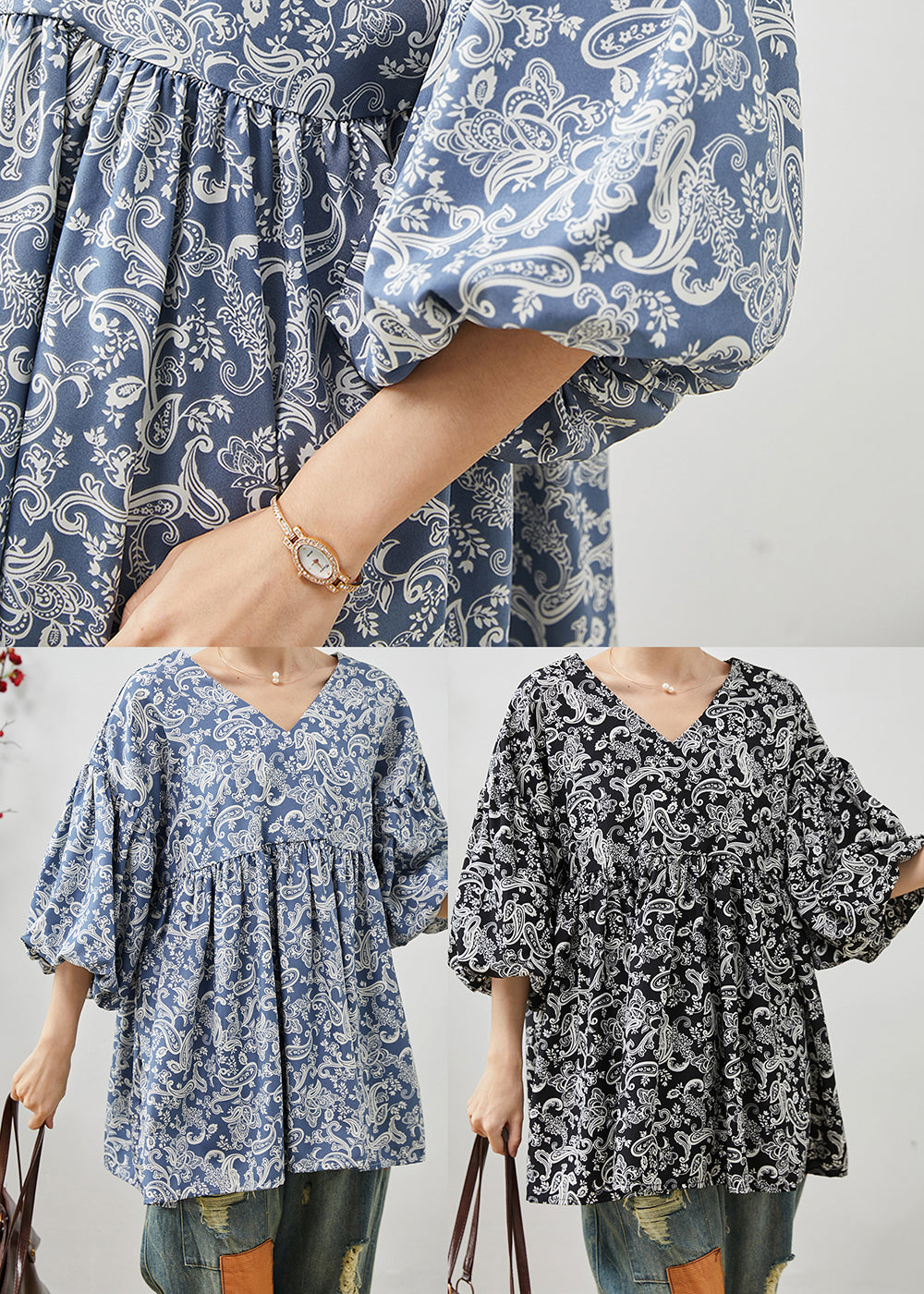 Blue Oversized Print Cotton Shirts Summer