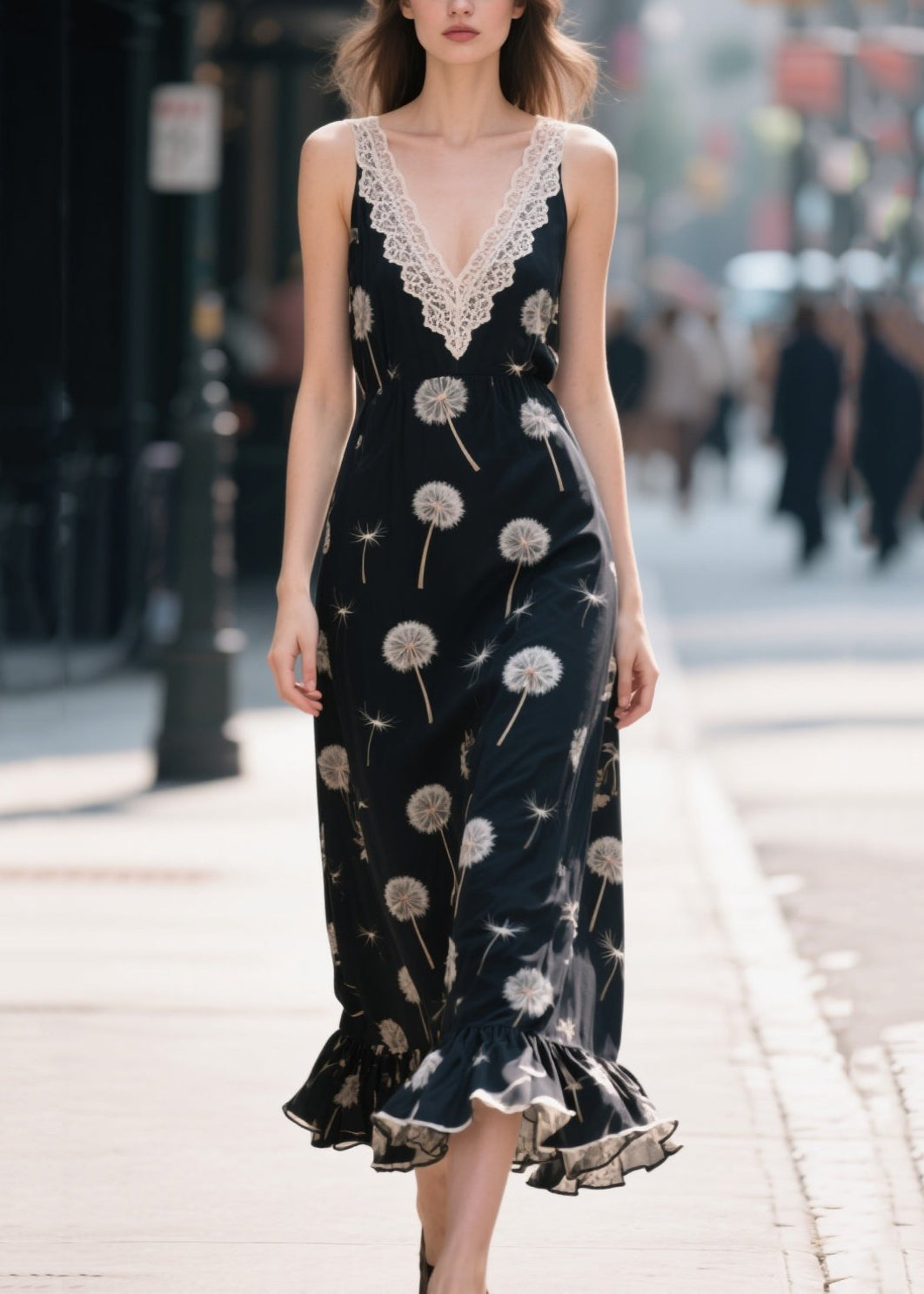 Black Print Patchwork Chiffon Robe Dresses Summer