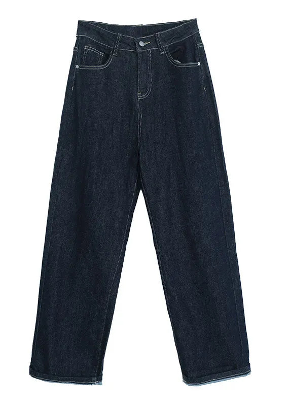 Classy Navy High Waist Cotton Denim Pants Fall