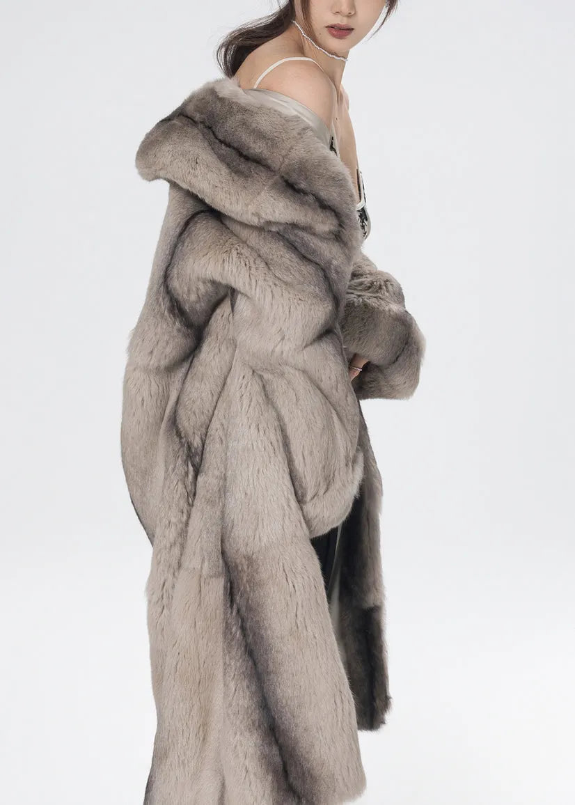 Light Yellow Peter Pan Collar Rabbit Fuzzy Fur Coat Winter