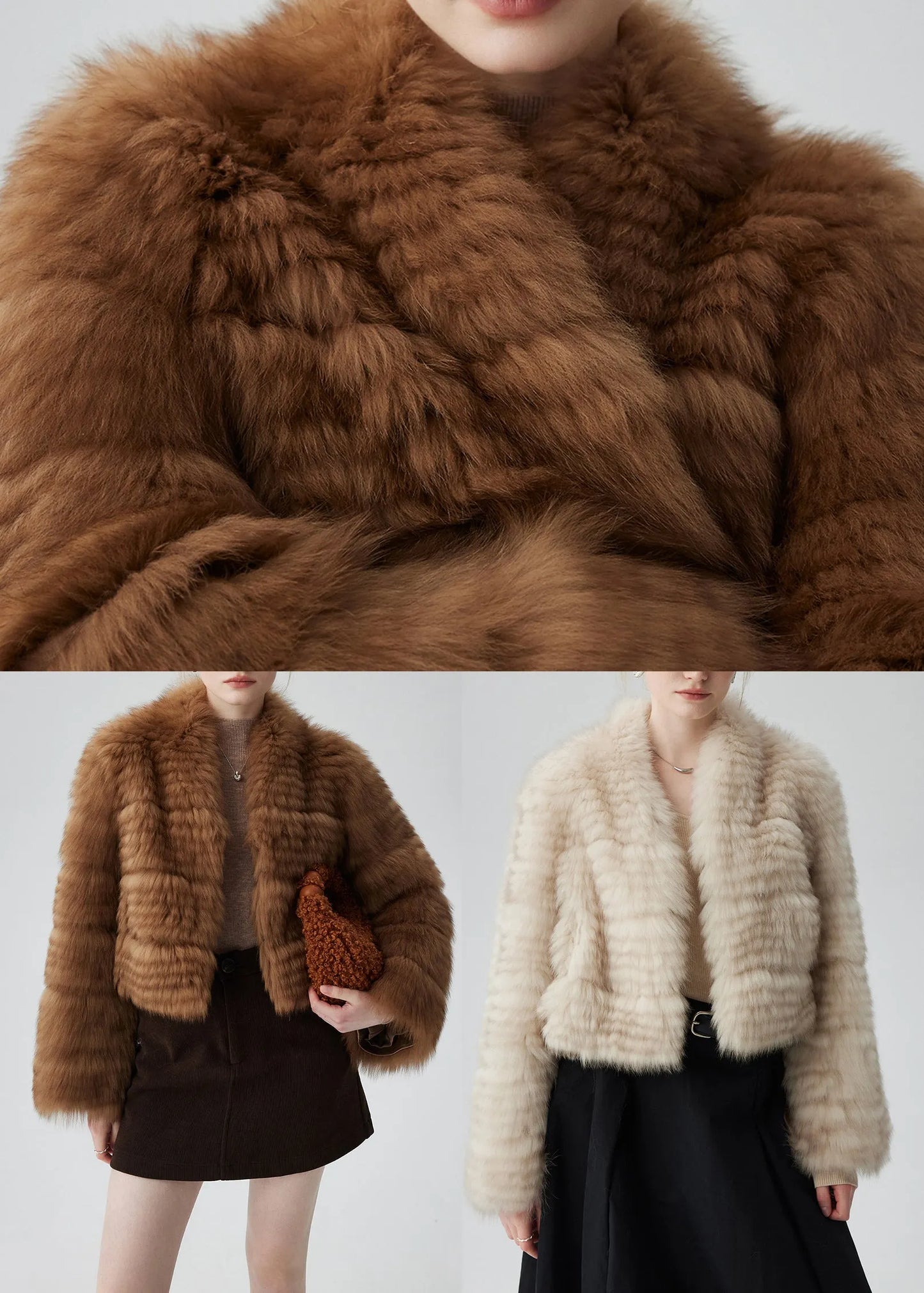 White Thick Fox Fur Cardigan Oversized Winter