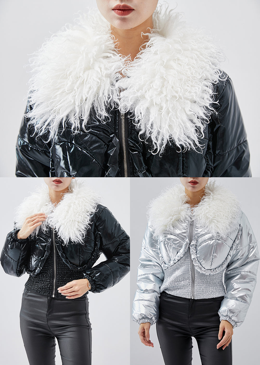 Black Faux Fur Collar Fine Cotton Filled Coats Winter