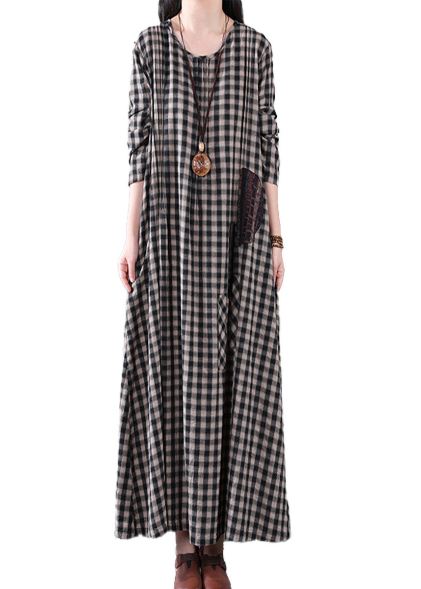 Black White Plaid a Line Long Dresses Spring