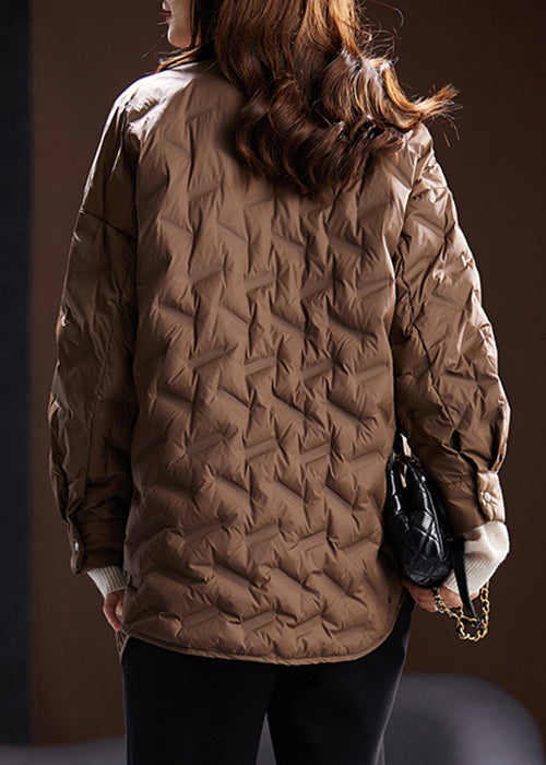 Coffee Peter Pan Collar Button Duck Down Coats Winter