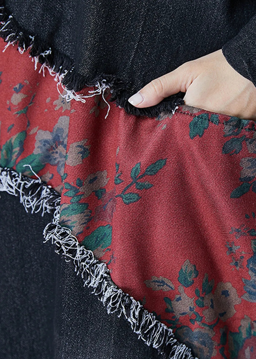 Black Asymmetrical Patchwork Denim Holiday Dress Fall