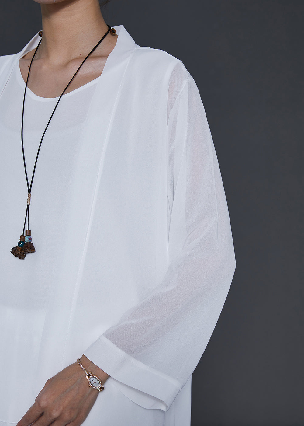 Simple White Oversized Draping Chiffon Three Piece Set Summer