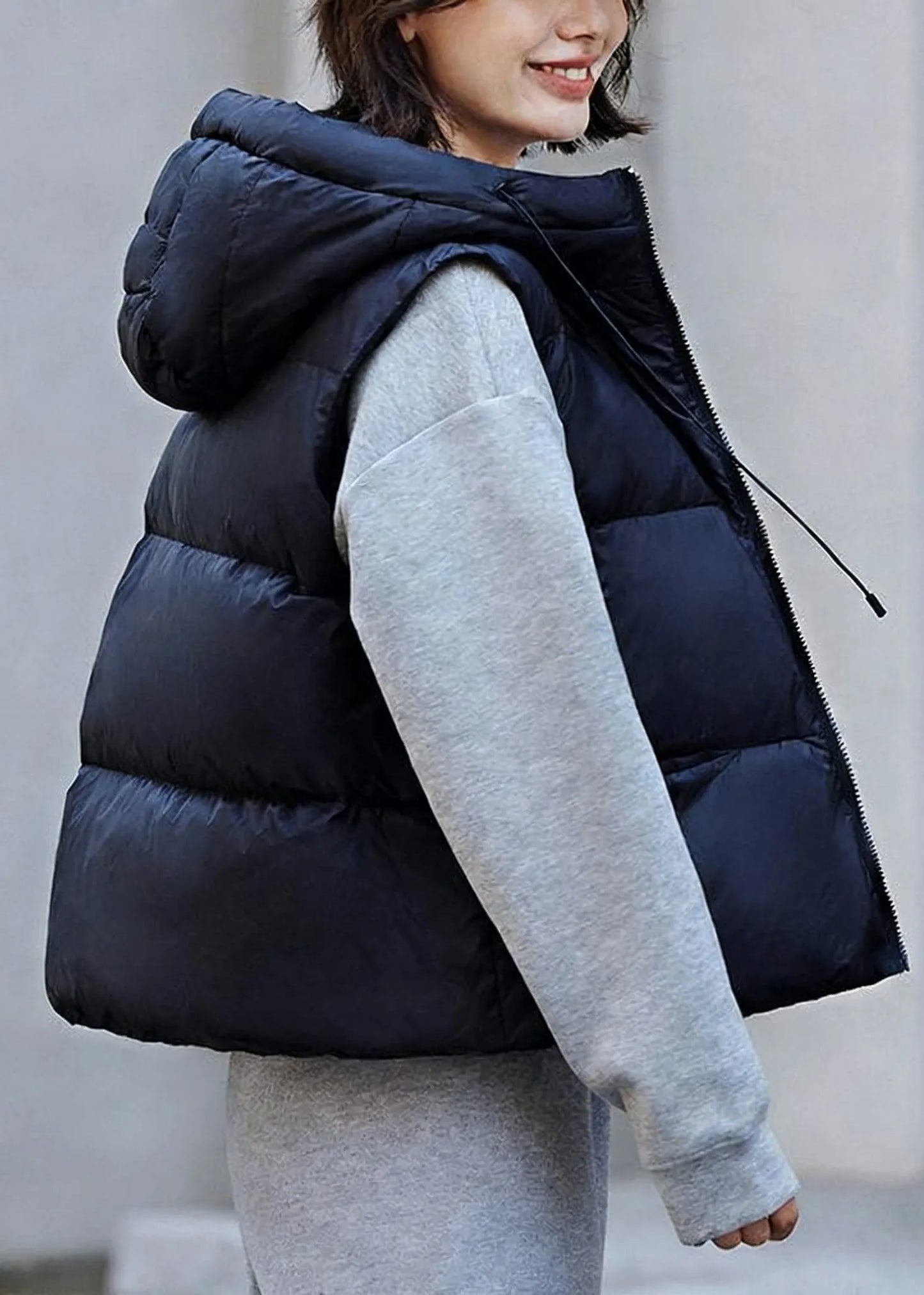 White Zip Up Pockets Drawstring Duck Down Waistcoat Winter