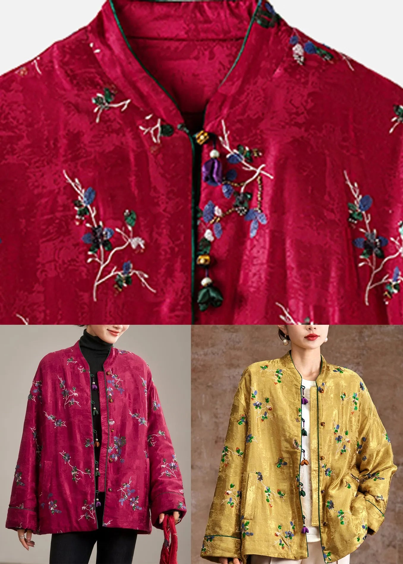 Natural Yellow Embroidered Patchwork Parka Coat Winter