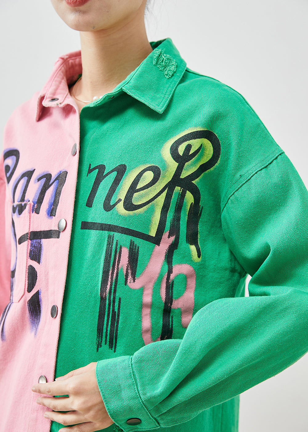 Colorblock Asymmetrical Patchwork Denim Jacket Spring