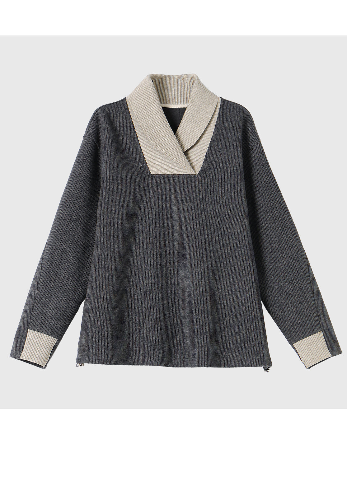 Grey Peter Pan Collar Patchwork Knit Sweater Winter
