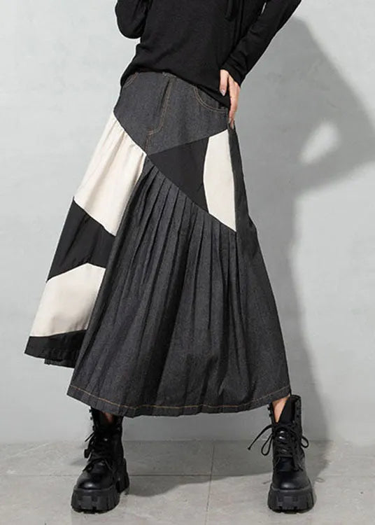 Handmade Light Blue Asymmetrical Patchwork Denim Skirts Spring