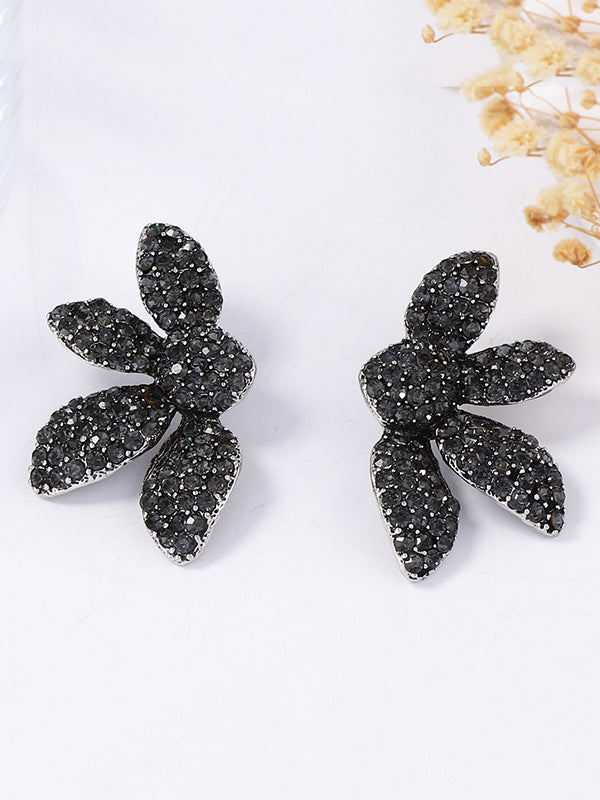 Flower Shape Geometric Rhinestone Shiny Earrings Accessories