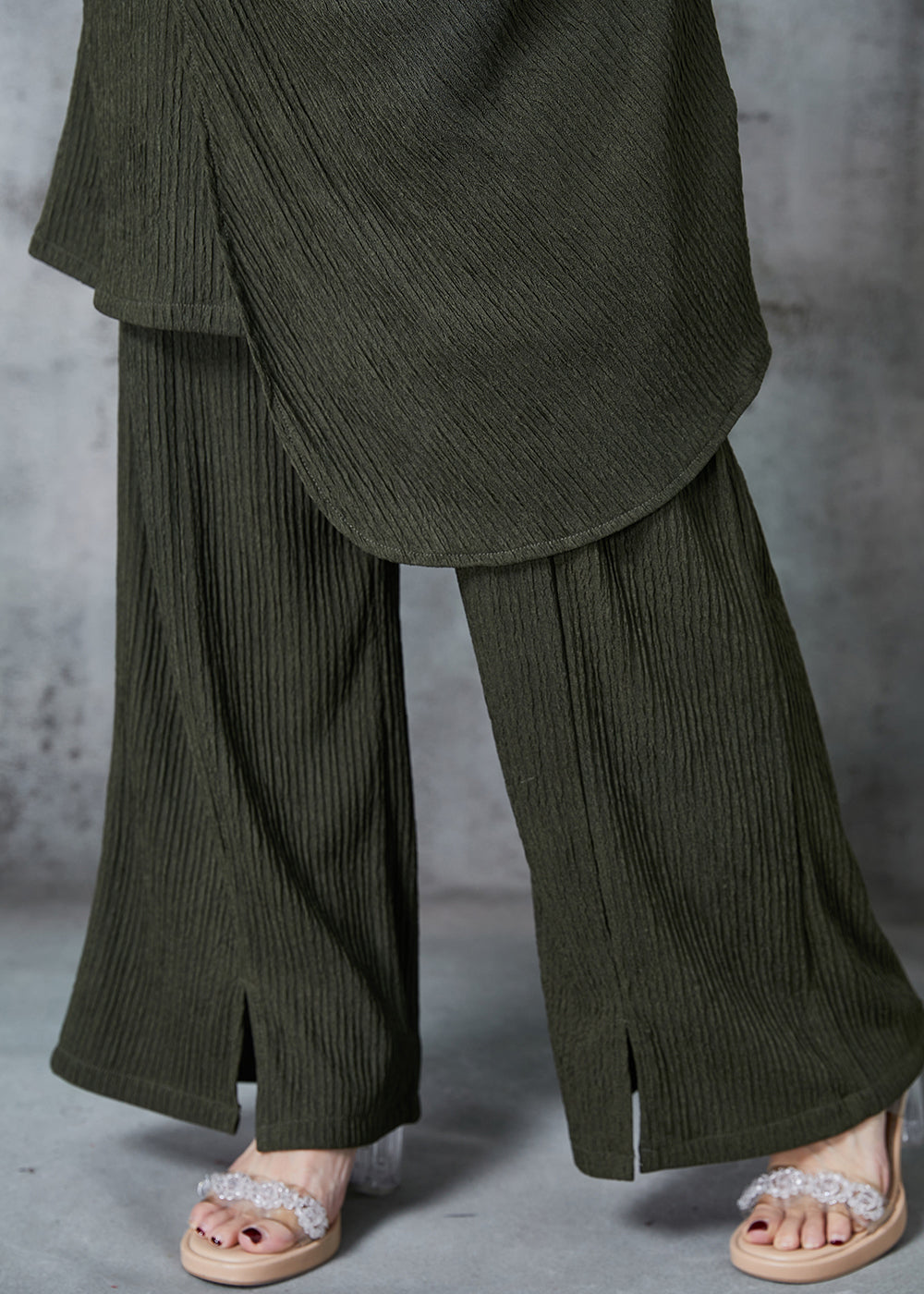 Modern Dull Green Asymmetrical Side Open Two Piece Set Summer