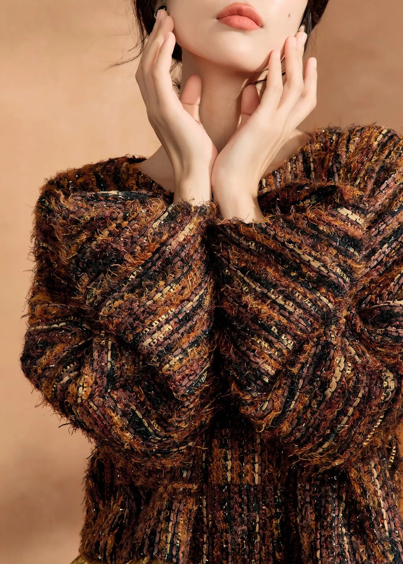 Brown Knit Sweaters and Silk Skirts Two Pieces Set Fall