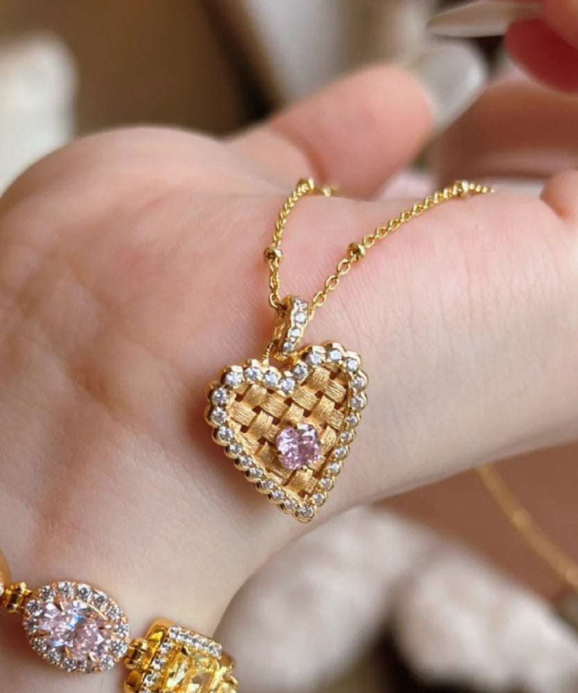 Modern Gold Sterling Silver Overgild Zircon Wire Drawing Love Ear of Wheat Pendant Necklace