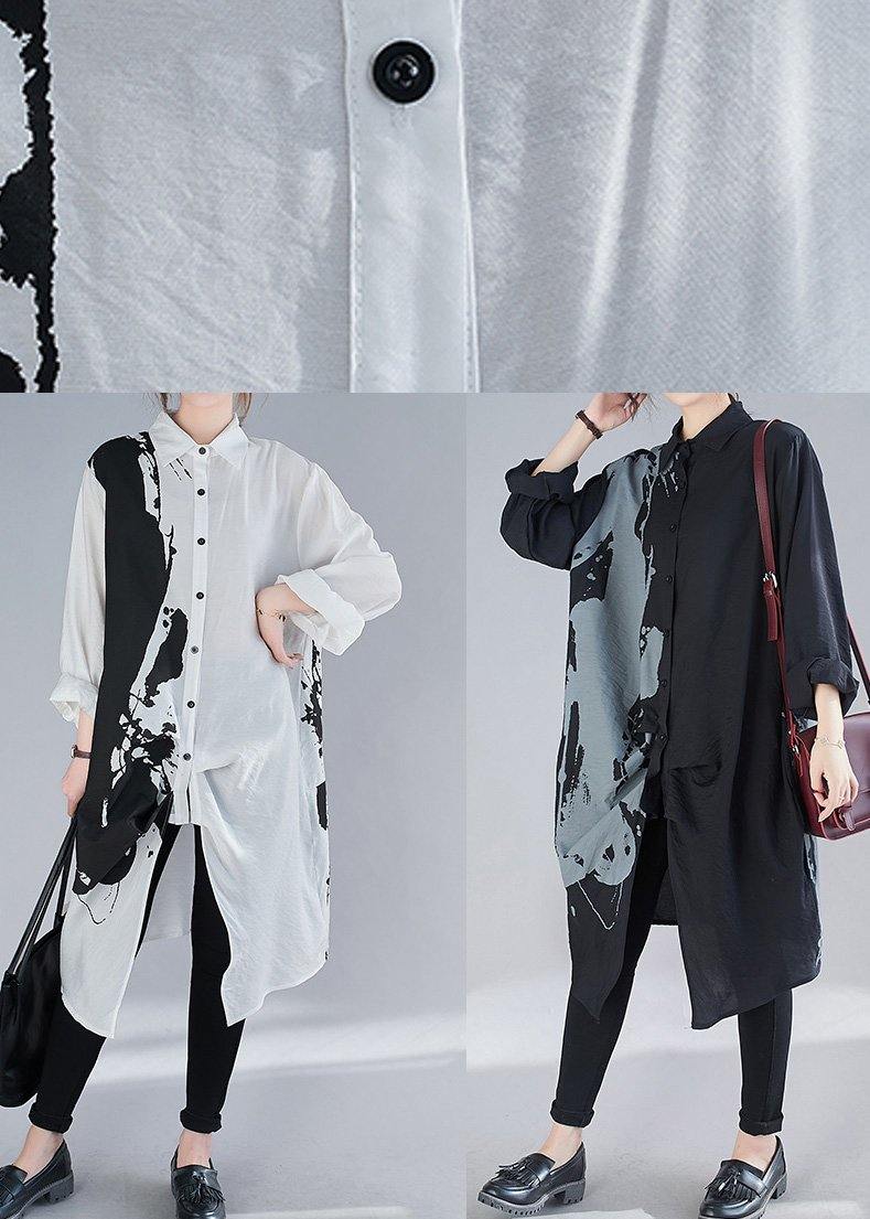 Lapel Patchwork Spring Clothes Design White Print Long Dress
