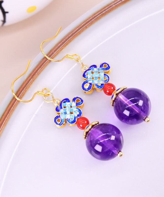 Purple Sterling Silver Overgild Crystal Zircon Drop Earrings