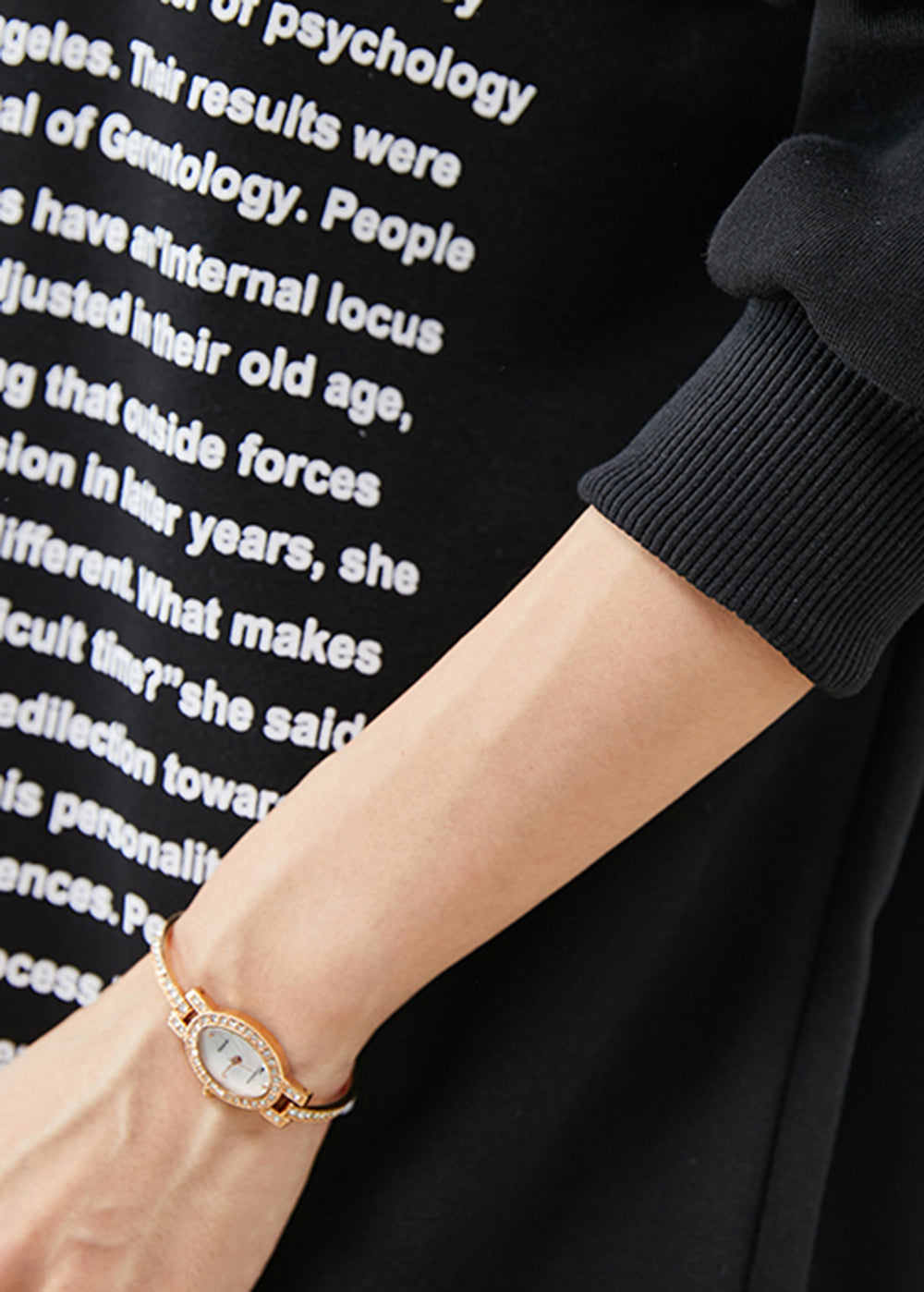 Fine Black Hooded Letter Print Cotton Sweatshirt Fall