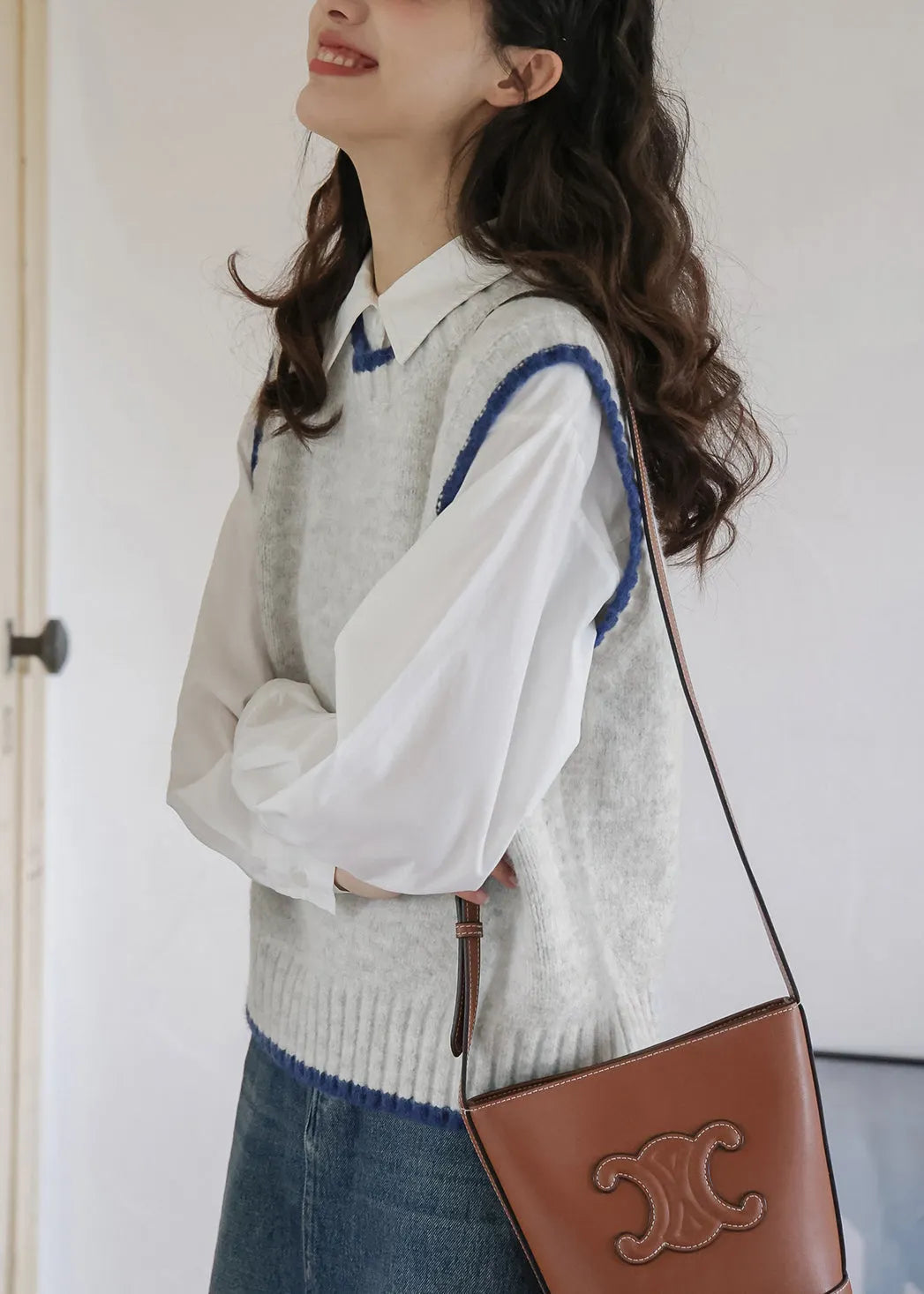Simple Grey O Neck Patchwork Cozy Cotton Knit Waistcoat Sleeveless