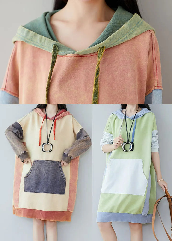 Pink Sweatshirts Dresses Drawstring Hooded Spring