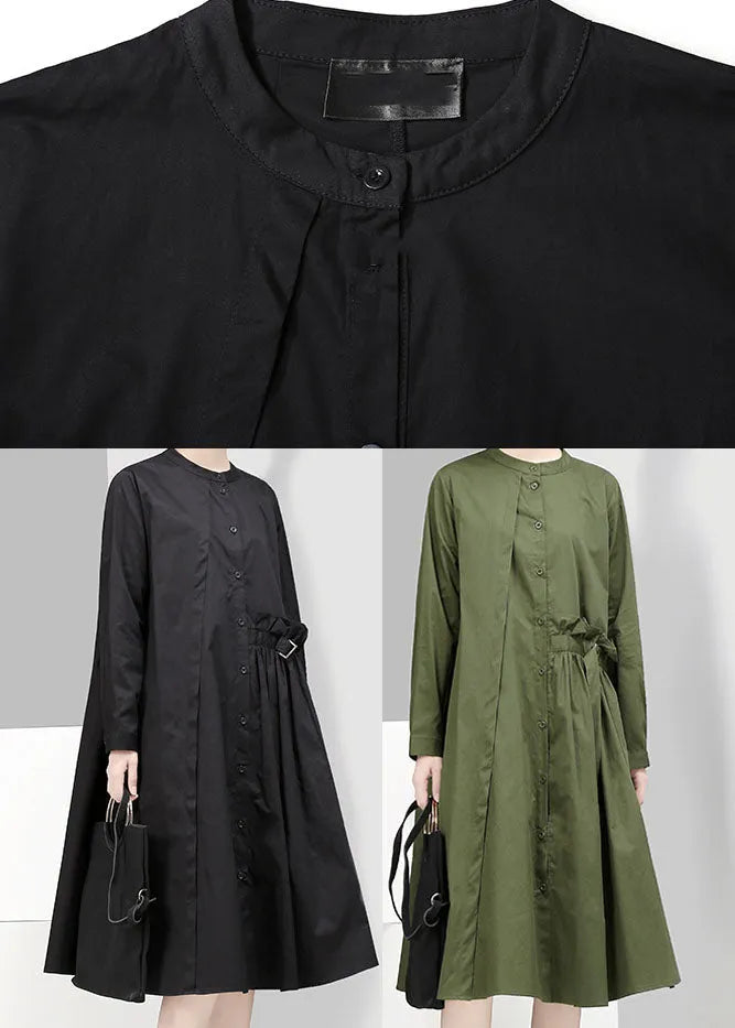 Black Loose Shirt Dresses Patchwork Ruffled Spring