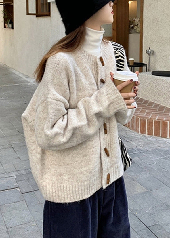 Wine Red Button Patchwork Cozy Knit Coat Long Sleeve