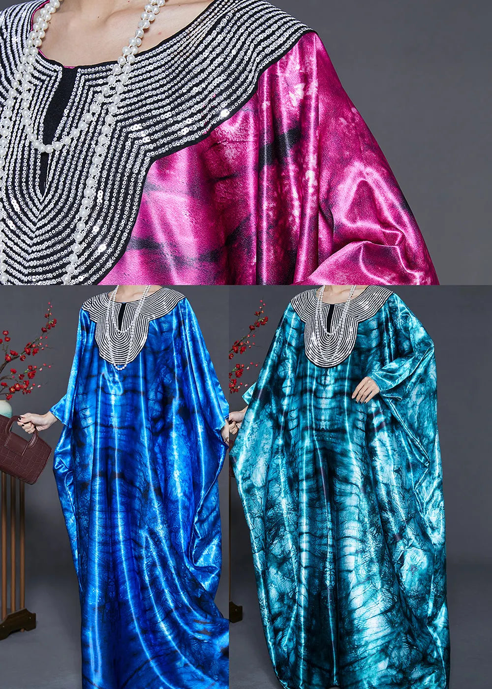 Blue Sequins Tie Dye Silk Holiday Dress Summer