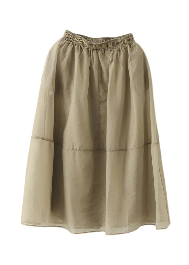 Milk Tea Color Pockets Tulle a Line Skirt Summer