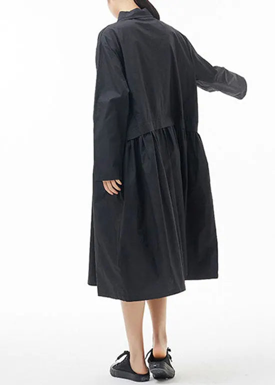 Fine Black Peter Pan Collar Patchwork Shirt Dresses Spring
