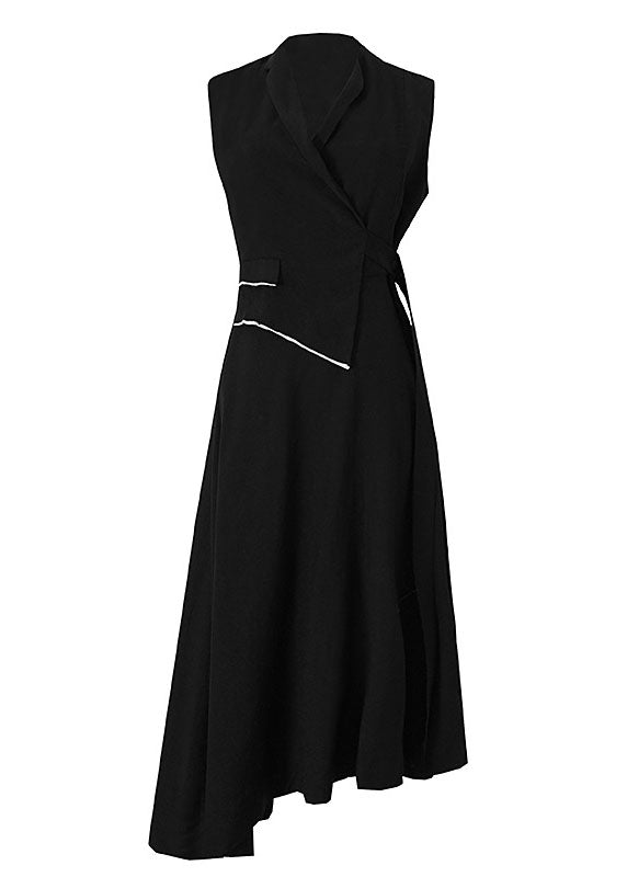 Black Asymmetrical Design Patchwork Dresses Sleeveless