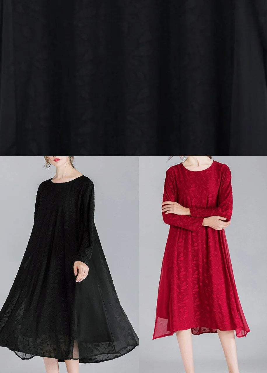 Simple Black Patchwork Chiffon Long Sleeve Spring Summer Dress