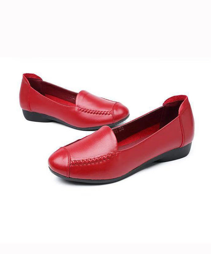 Red Soft Penny Loafers Faux Leather Splicing