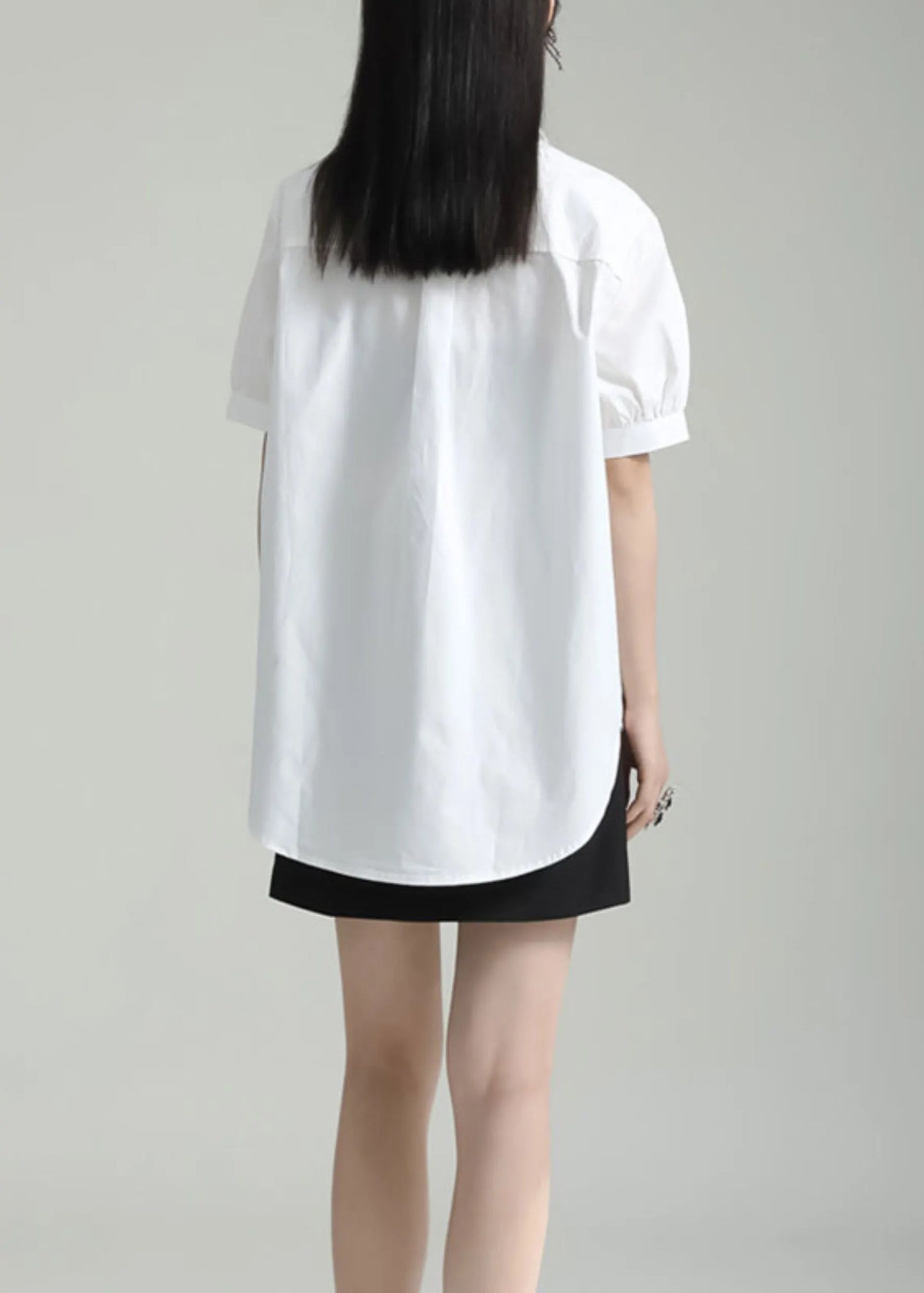 White Peter Pan Collar Butterfly Patchwork Cotton Shirts Top Summer