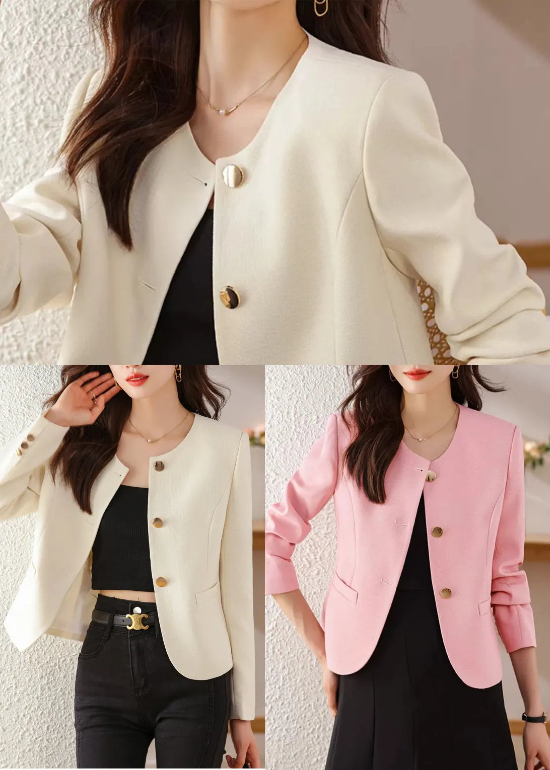 White O-neck Cotton Jackets Spring