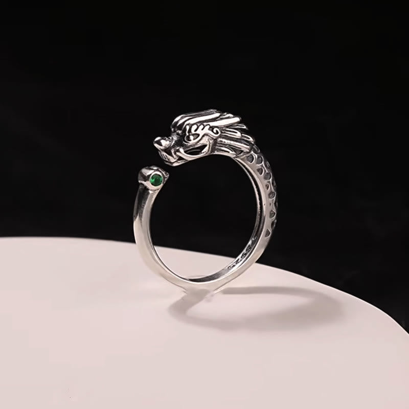 Buddha Stones Dragon Design Success Strength Adjustable Ring