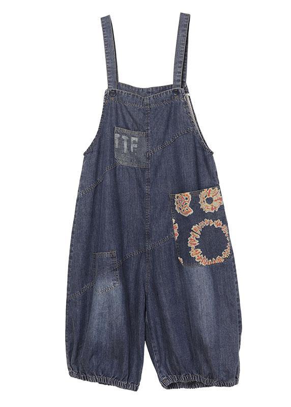 Boutique Blue Patchwork Print Pockets Romper