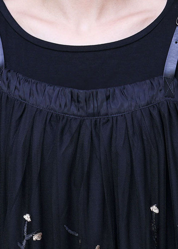 Black Embroideried Pockets Lace Two Pieces Set Summer
