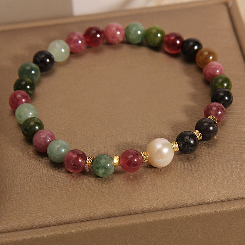 Tourmaline Pearl Wisdom Healing Spiritual Bracelet