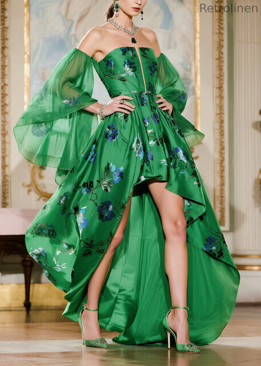 Fine Green Strapless Low High Design Chiffon Vestidos Dresses Summer