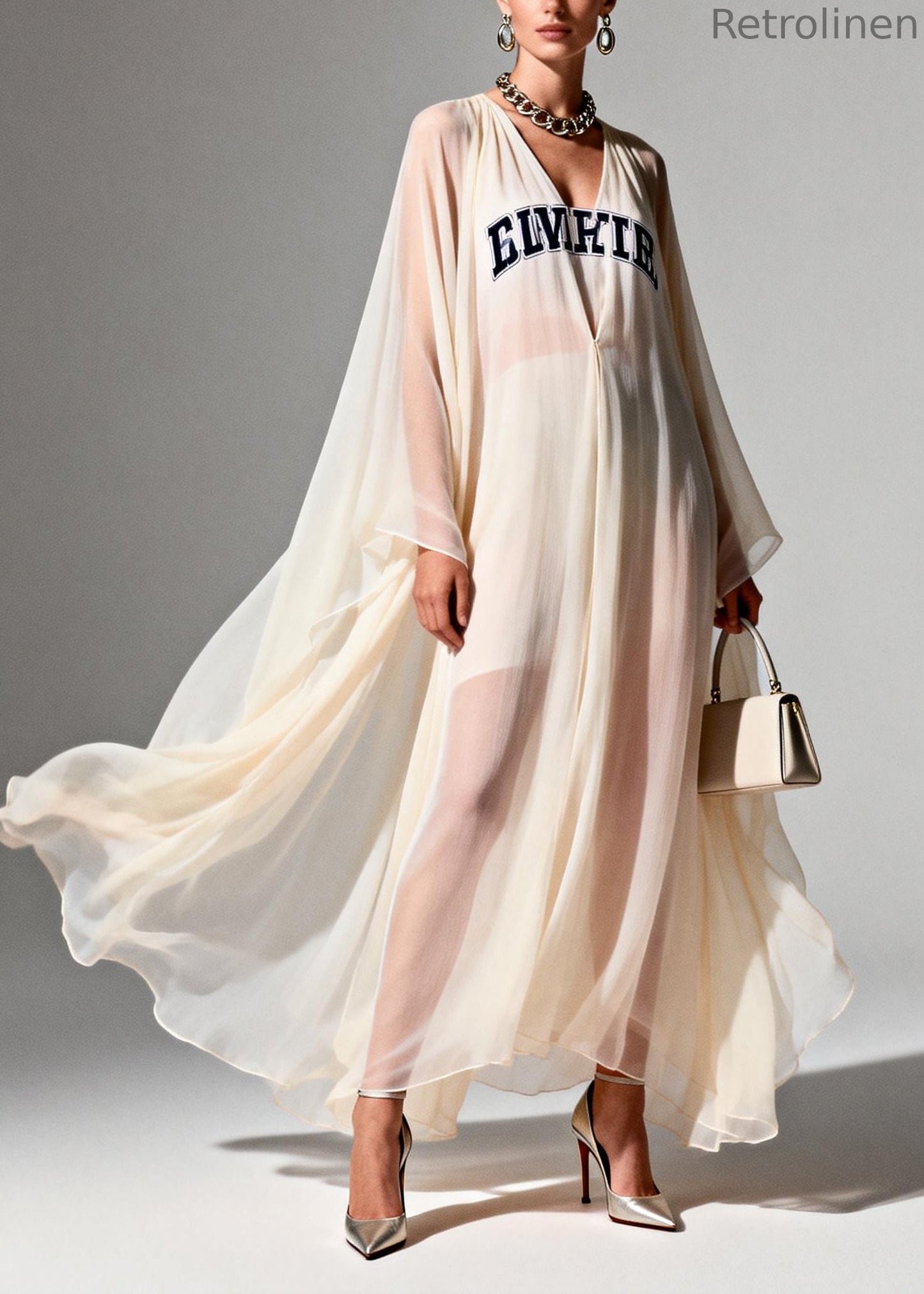 Italian White Oversized Letter Print Chiffon Vacation Dresses Summer