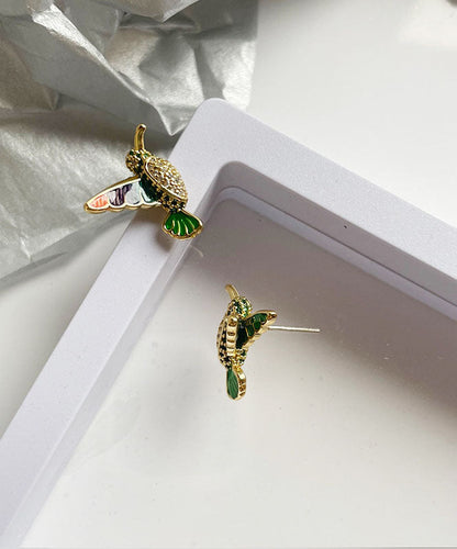 Three Dimensional Hummingbird Fine Copper Stud Earrings