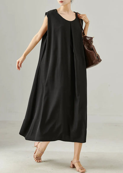 Black Oversized Cotton Maxi Dresses Sleeveless