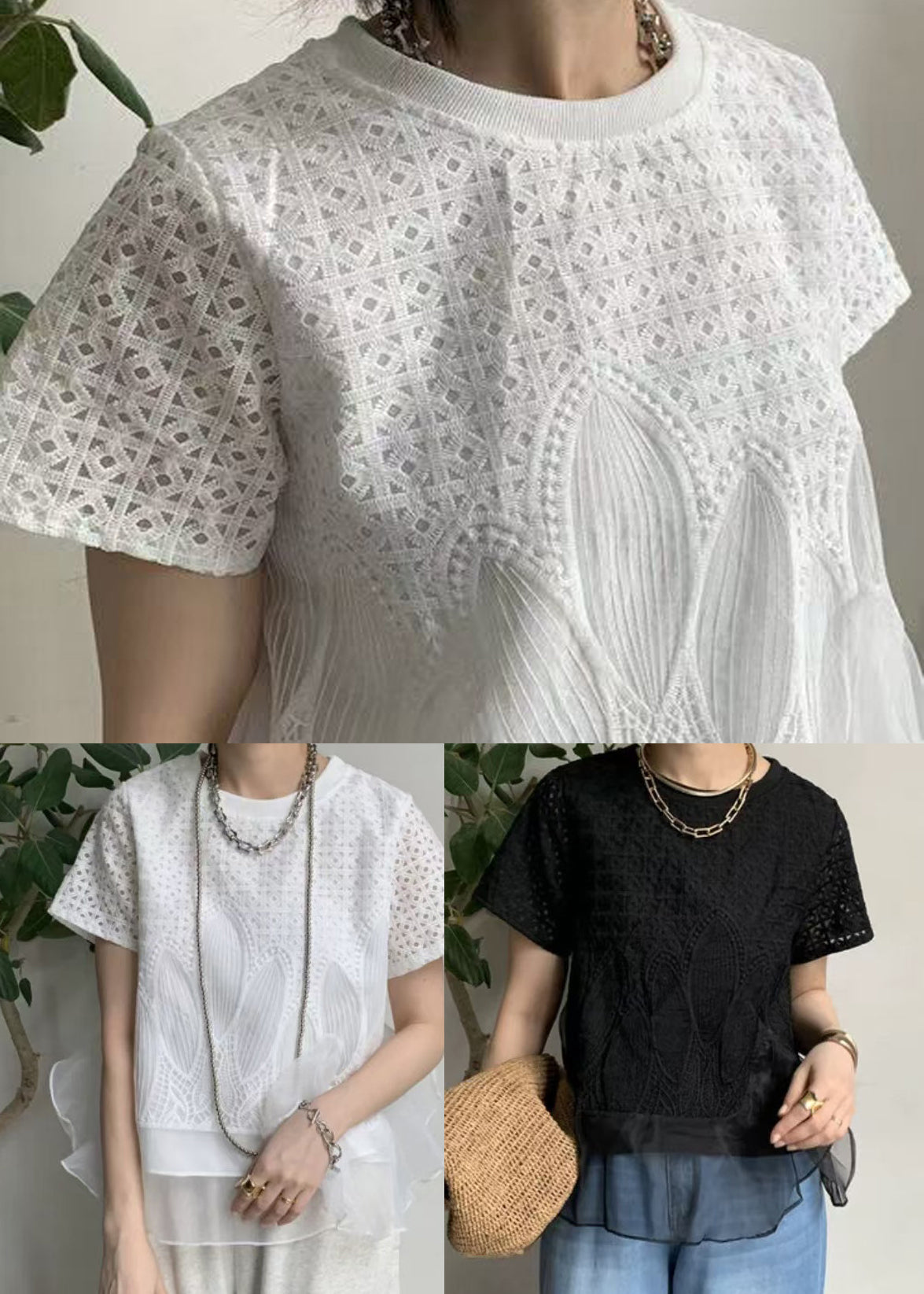 Black Embroideried Patchwork Tanks Summer